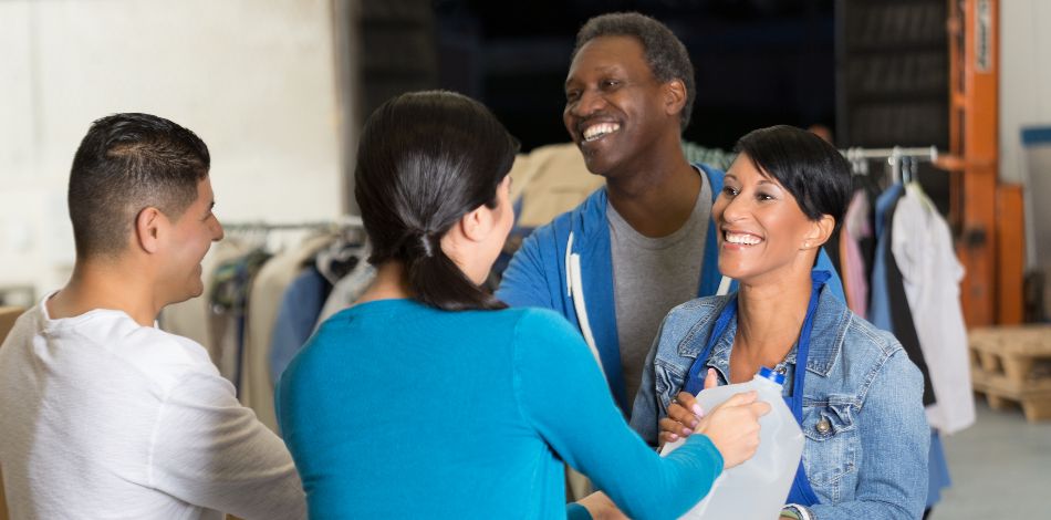 Image of people greeting one another